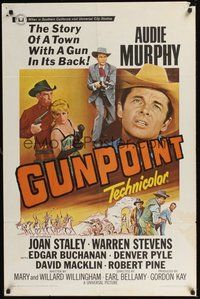 6p417 GUNPOINT 1sh '66 Audie Murphy in the story of a town with a gun in its back!