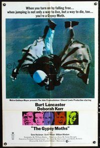 6p419 GYPSY MOTHS style B 1sh '69 Burt Lancaster, John Frankenheimer, cool sky diving image!