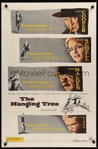 6p423 HANGING TREE 1sh '59 cool portraits of Gary Cooper, Maria Schell & Karl Malden!