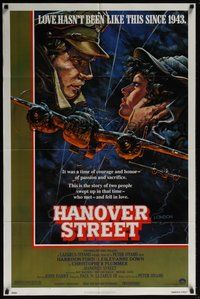 6p425 HANOVER STREET 1sh '79 cool art of Harrison Ford & Lesley-Anne Down in World War II by Alvin!