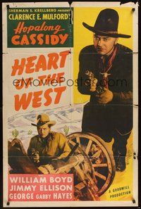 6p432 HEART OF THE WEST 1sh R47 William Boyd as Hopalong Cassidy, James Ellison, Gabby Hayes!