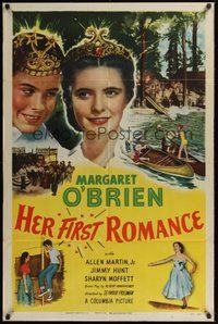 6p446 HER FIRST ROMANCE 1sh '51 cute grown up Margaret O'Brien wearing tiara is boy-crazy!