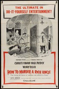 6p467 HOW TO MURDER A RICH UNCLE 1sh '58 great cartoon art of Charles Coburn by Charles Addams!