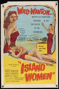 6p488 ISLAND WOMEN 1sh '58 voodoo, vice & violence, sexy tropical wild-wanton Marie Windsor!