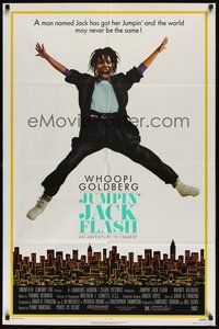 6p503 JUMPIN' JACK FLASH 1sh '86 great wacky image of Whoopi Goldberg in mid-air!