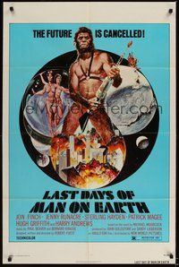 6p526 LAST DAYS OF MAN ON EARTH 1sh '74 the future is cancelled, wild artwork of ape-man w/gun!