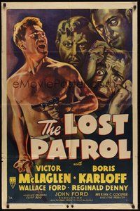 6p552 LOST PATROL style A 1sh R49 artwork of Boris Karloff & Victor McLaglen, John Ford directed!