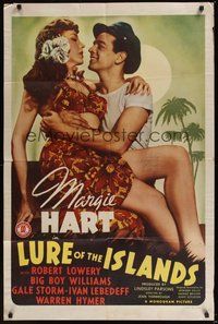 6p562 LURE OF THE ISLANDS style A 1sh '42 full-length image of sexy Margie Hart in tropical dress!