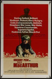 6p563 MacARTHUR 1sh '77 daring, brilliant, stubborn World War II Rebel General Gregory Peck!