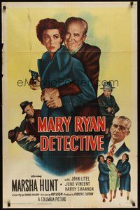 6p579 MARY RYAN, DETECTIVE 1sh '50 Gangland falls for female cop Marsha Hunt!