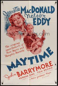 6p581 MAYTIME 1sh R62 close up of singing sweethearts Jeanette MacDonald & Nelson Eddy!