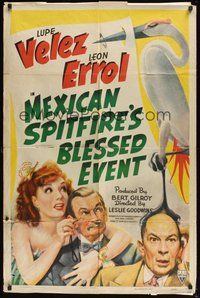 6p587 MEXICAN SPITFIRE'S BLESSED EVENT 1sh '43 great wacky artwork of Lupe Velez, Leon Errol!
