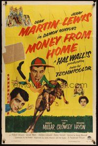 6p596 MONEY FROM HOME 3-D 1sh '54 3-D Dean Martin & horse jockey Jerry Lewis!