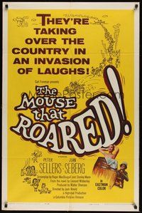 6p605 MOUSE THAT ROARED 1sh '59 Sellers & Seberg take over the country w/an invasion of laughs!