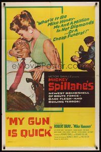 6p618 MY GUN IS QUICK 1sh '57 Mickey Spillane, introducing Robert Bray as Mike Hammer!