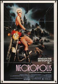 6p627 NECROPOLIS 1sh '86 art of sexy LeeAnne Baker on motorcycle w/zombies!