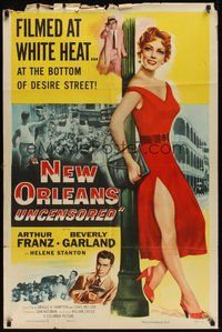 6p633 NEW ORLEANS UNCENSORED 1sh '54 super sexy full-length Beverly Garland in red dress!