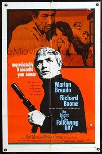 6p640 NIGHT OF THE FOLLOWING DAY 1sh '69 Marlon Brando, Richard Boone, it assaults your senses!