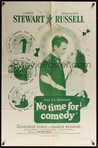 6p647 NO TIME FOR COMEDY 1sh R56 romantic close up of Jimmy Stewart & Rosalind Russell!