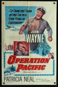 6p661 OPERATION PACIFIC 1sh '51 Navy sailor John Wayne, Patricia Neal!