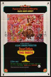 6p671 PARTY style B 1sh '68 Peter Sellers, Blake Edwards, great art by Jack Davis!
