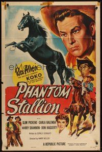 6p678 PHANTOM STALLION 1sh '54 great art of Arizona Cowboy Rex Allen & Koko the Miracle Horse!