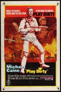 6p686 PLAY DIRTY 1sh '69 cool art of WWII soldier Michael Caine with machine gun!