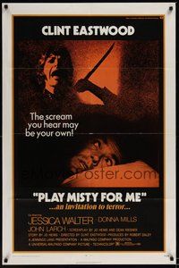 6p687 PLAY MISTY FOR ME 1sh '71 classic Clint Eastwood, Jessica Walter, an invitation to terror!