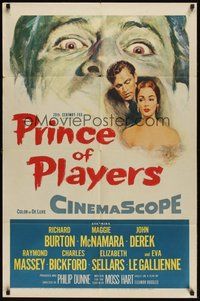 6p697 PRINCE OF PLAYERS 1sh '55 Richard Burton as Edwin Booth, perhaps greatest stage actor ever!