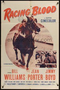 6p702 RACING BLOOD 1sh '54 huge image of jockey Jimmy Boyd riding horse at race!