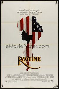 6p706 RAGTIME 1sh '81 James Cagney, Pat O'Brien, cool patriotic American flag art!