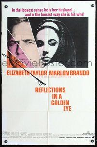 6p722 REFLECTIONS IN A GOLDEN EYE 1sh '67 Huston, cool image of Elizabeth Taylor & Marlon Brando!