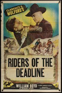 6p735 HOPALONG CASSIDY style B stock 1sh '40s Boyd as Hopalong Cassidy, Riders of the Deadline!