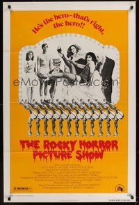 6p744 ROCKY HORROR PICTURE SHOW style B 1sh '75 Tim Curry's the hero - that's right, the hero!