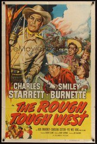 6p751 ROUGH TOUGH WEST 1sh '52 Charles Starrett as the Durango Kid, firefighter Smiley Burnette!