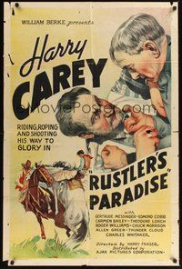 6p754 RUSTLER'S PARADISE 1sh '35 Harry Carey's riding, roping, and shooting his way to glory!
