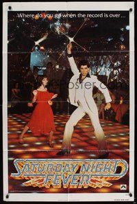 6p759 SATURDAY NIGHT FEVER teaser 1sh '77 image of disco dancer John Travolta & Karen Lynn Gorney!