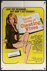 6p769 SECRET LIVES OF CHEATING WIVES 1sh '72 sexploitation, sexy artwork, don't get caught!