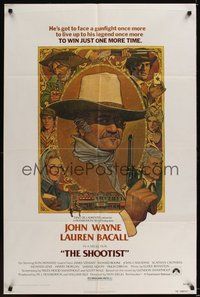 6p783 SHOOTIST 1sh '76 best Richard Amsel artwork of cowboy John Wayne & cast montage!