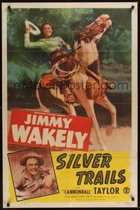 6p788 SILVER TRAILS 1sh '48 cool image of Jimmy Wakely riding horse!