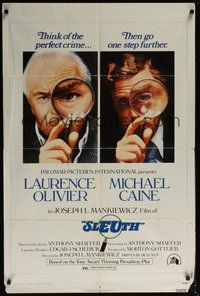 6p798 SLEUTH 1sh '72 Laurence Olivier & Michael Caine with magnifying glasses!