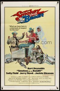 6p800 SMOKEY & THE BANDIT 1sh '77 art of Burt Reynolds, Sally Field & Jackie Gleason by Solie!