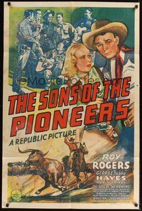 6p809 SONS OF THE PIONEERS 1sh '42 cool art of Roy Rogers, Bob Nolan & the Sons of the Pioneers!