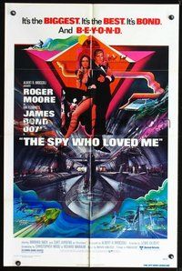 6p817 SPY WHO LOVED ME 1sh '77 cool artwork of Roger Moore as James Bond by Bob Peak!
