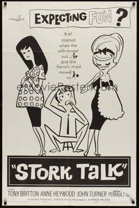 6p835 STORK TALK 1sh '64 Tony Britton, Anne Heywood, great cartoon artwork!