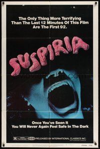 6p856 SUSPIRIA 1sh '77 classic Dario Argento horror, cool close up screaming mouth image!