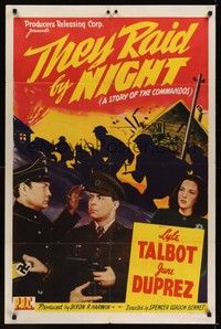 6p881 THEY RAID BY NIGHT 1sh '42 great artwork of World War II soldiers, Lyle Talbot!