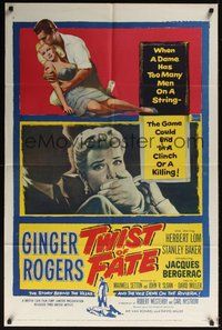 6p926 TWIST OF FATE 1sh '54 Beautiful Stranger, sexy Ginger Rogers has too many men on a string!