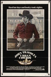 6p940 URBAN COWBOY 1sh '80 great image of John Travolta in cowboy hat bull riding at bar!