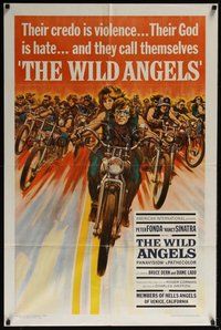 6p974 WILD ANGELS 1sh '66 classic image of biker Peter Fonda & sexy Nancy Sinatra on motorcycle!